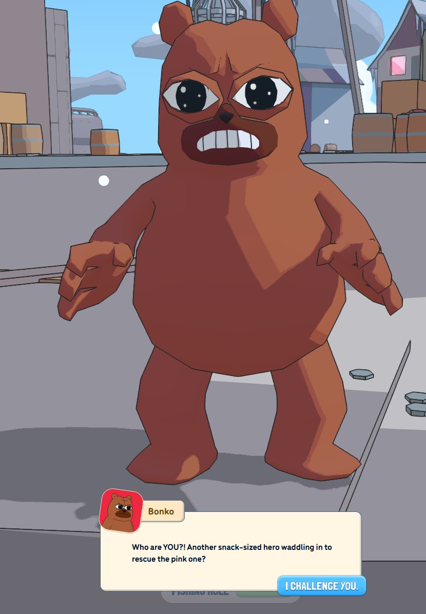 BONKO in Pudgy World, challenging Pengu who came to rescue Polly